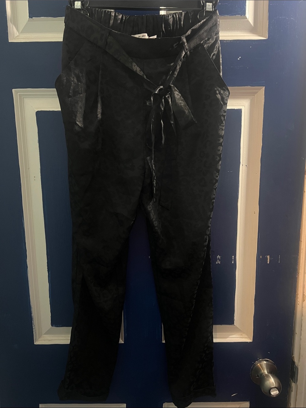 miami Black Jacquard Tie-Waist Straight Leg Pants